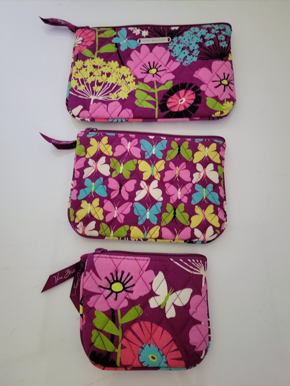 Vera Bradley 3 Piece Cosmetic Bag Travel Set - Flutterby (Retired)